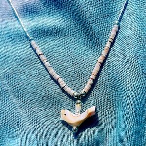 Pink Coral and Silver Bird necklace